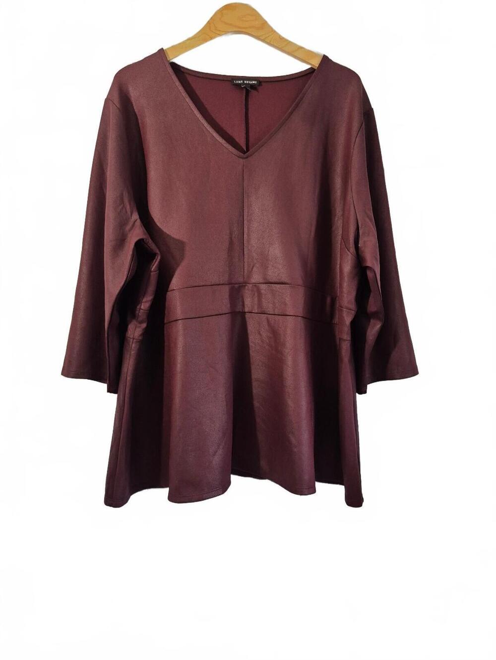 Lane Bryant Women’s Burgundy Faux Leather Peplum Top Size 14/16 – Stylis
